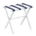 White Straight Leg Wood Luggage Rack Nylon Navy Straps by Gatehouse Furniture