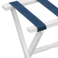 White Straight Leg Wood Luggage Rack Nylon Navy Straps by Gatehouse Furniture