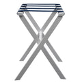White Straight Leg Wood Luggage Rack Nylon Navy Straps by Gatehouse Furniture