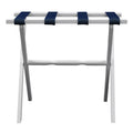White Straight Leg Wood Luggage Rack Nylon Navy Straps by Gatehouse Furniture