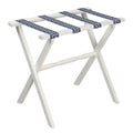 White Straight Leg Wood Luggage Rack Greek Key Straps by Gatehouse Furniture