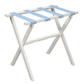 White Straight Leg Wood Luggage Rack Greek Key Straps by Gatehouse Furniture