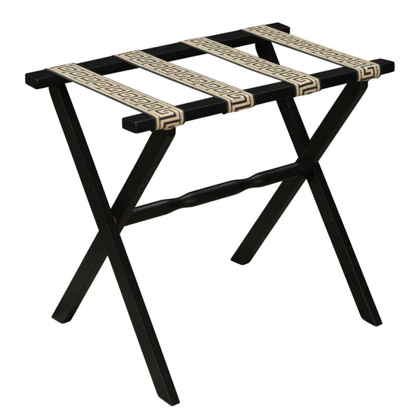 Black Straight Leg Wood Luggage Rack Greek Straps