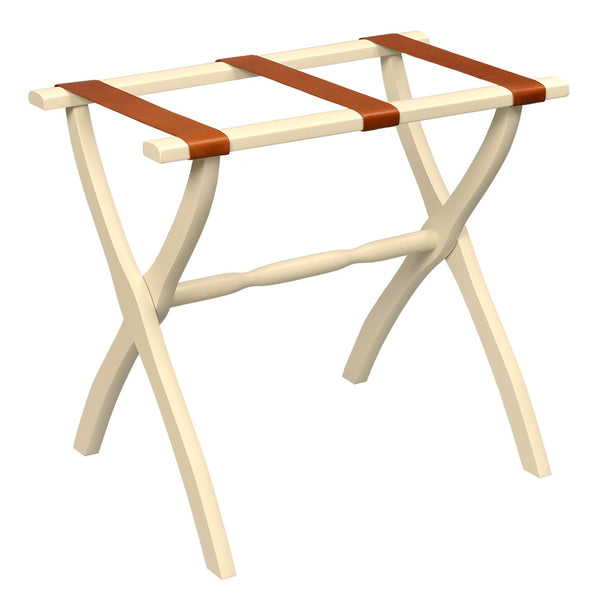 Ivory Contour Leg Wood Luggage Rack Leather Straps