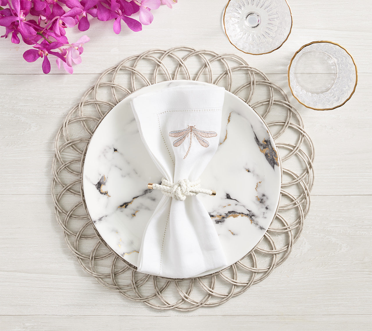 Dragonfly Napkin in White & Multi by Kim Seybert
