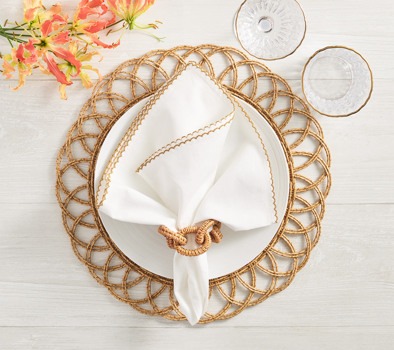 Casbah Napkin in White & Natural by Kim Seybert
