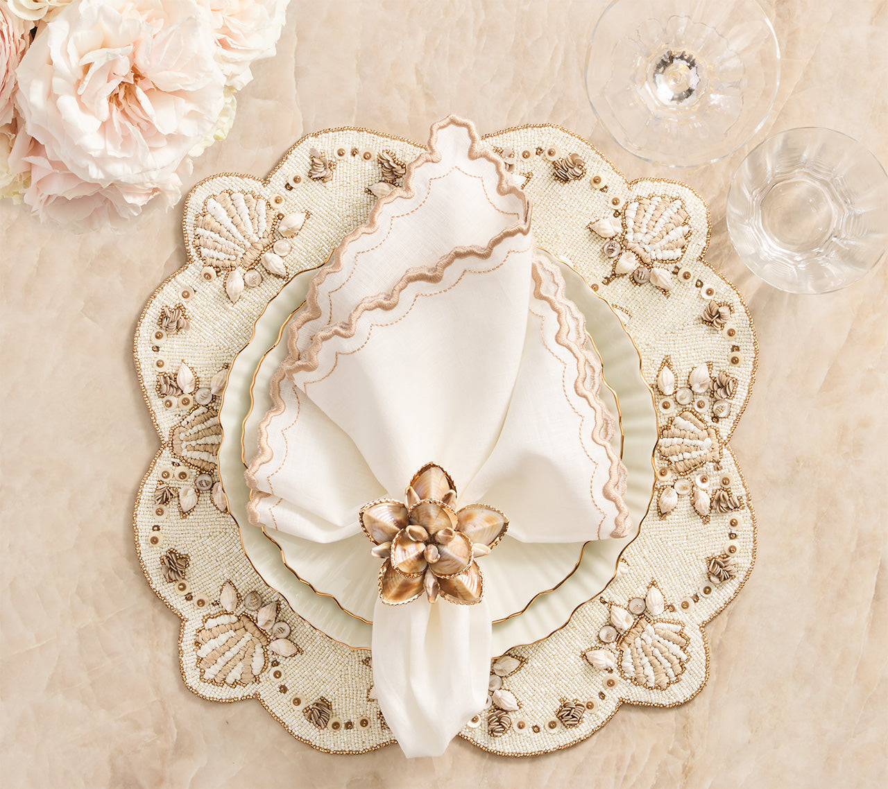 Beachcomber Placemat in Natural, Ivory & Gold by Kim Seybert