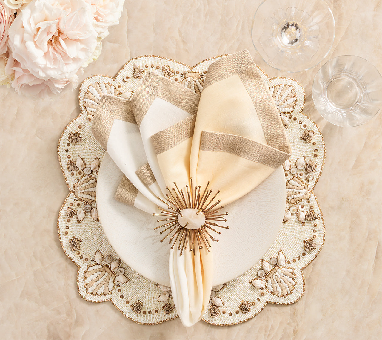 Beachcomber Placemat in Natural, Ivory & Gold by Kim Seybert