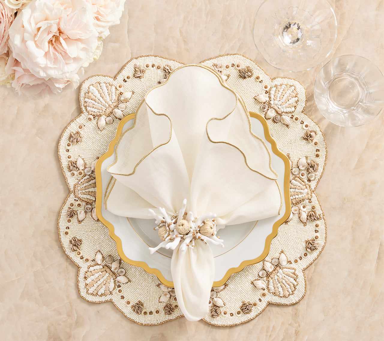 Beachcomber Placemat in Natural, Ivory & Gold by Kim Seybert
