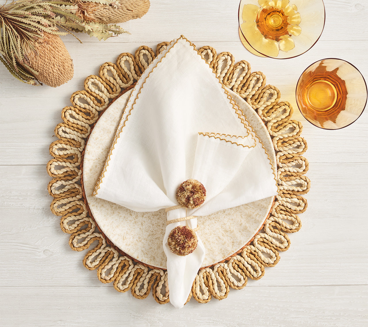 Casbah Napkin in White & Natural by Kim Seybert