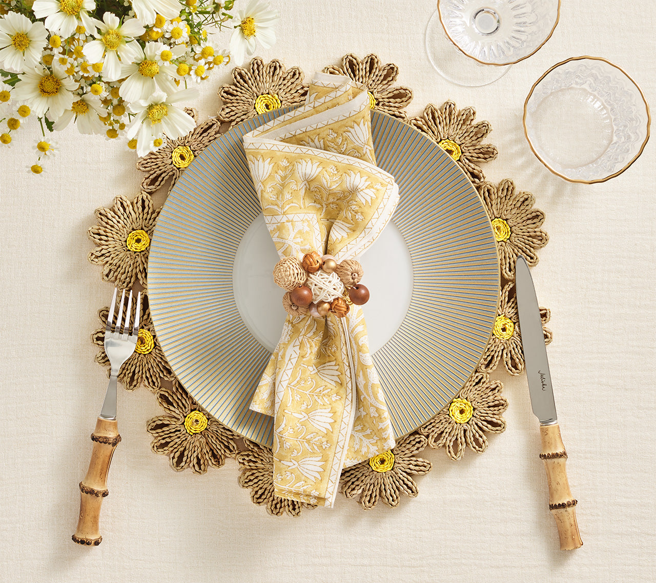 Daisy Placemat in Natural & Yellow by Kim Seybert