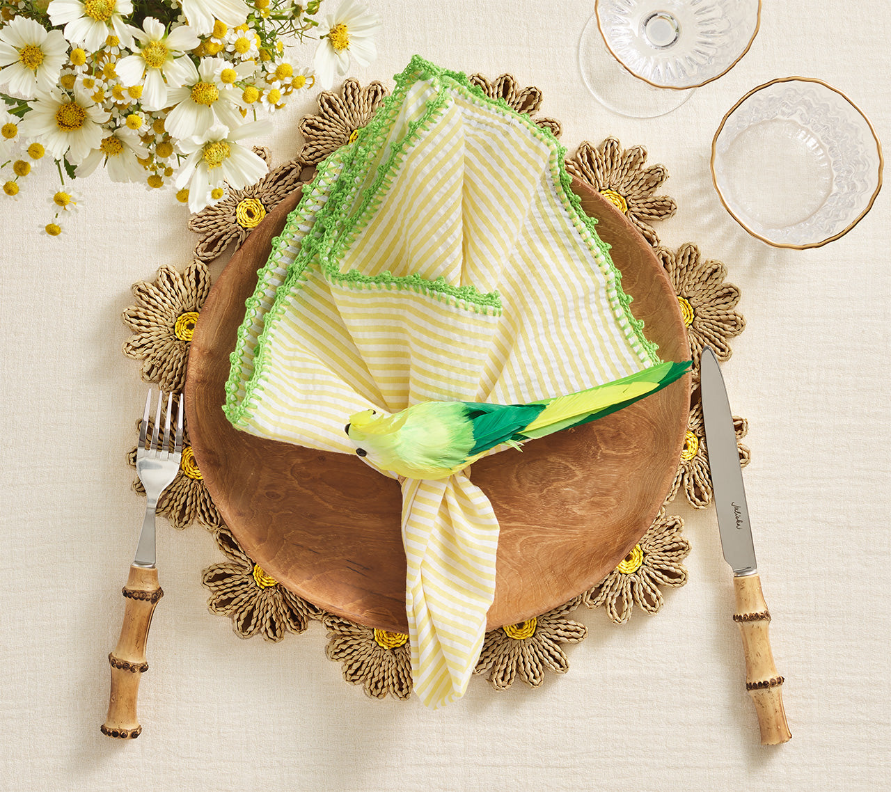 Daisy Placemat in Natural & Yellow by Kim Seybert