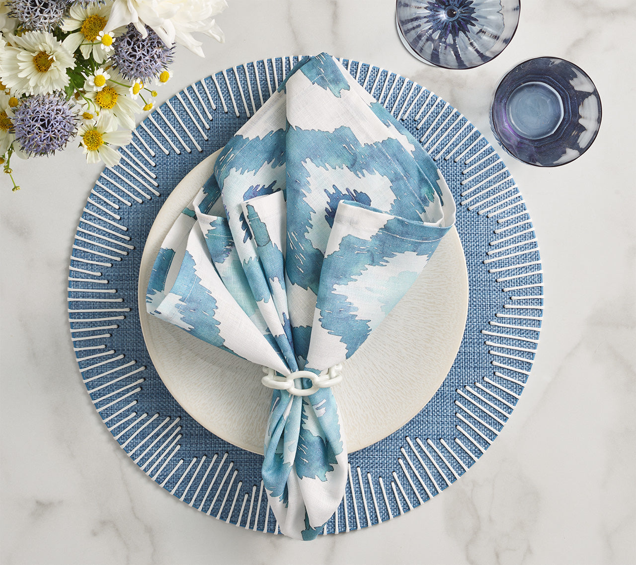 Dream Weaver Placemat in Blue & White by Kim Seybert