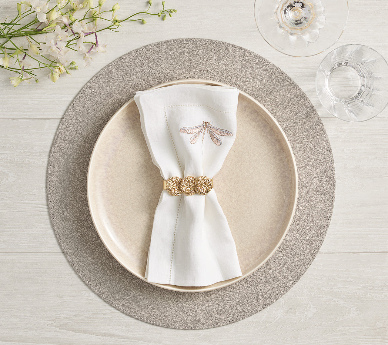 Dragonfly Napkin in White & Multi by Kim Seybert