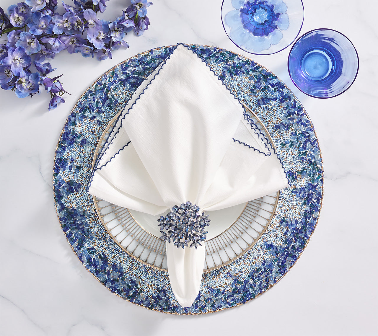 Casbah Napkin in White & Blue by Kim Seybert