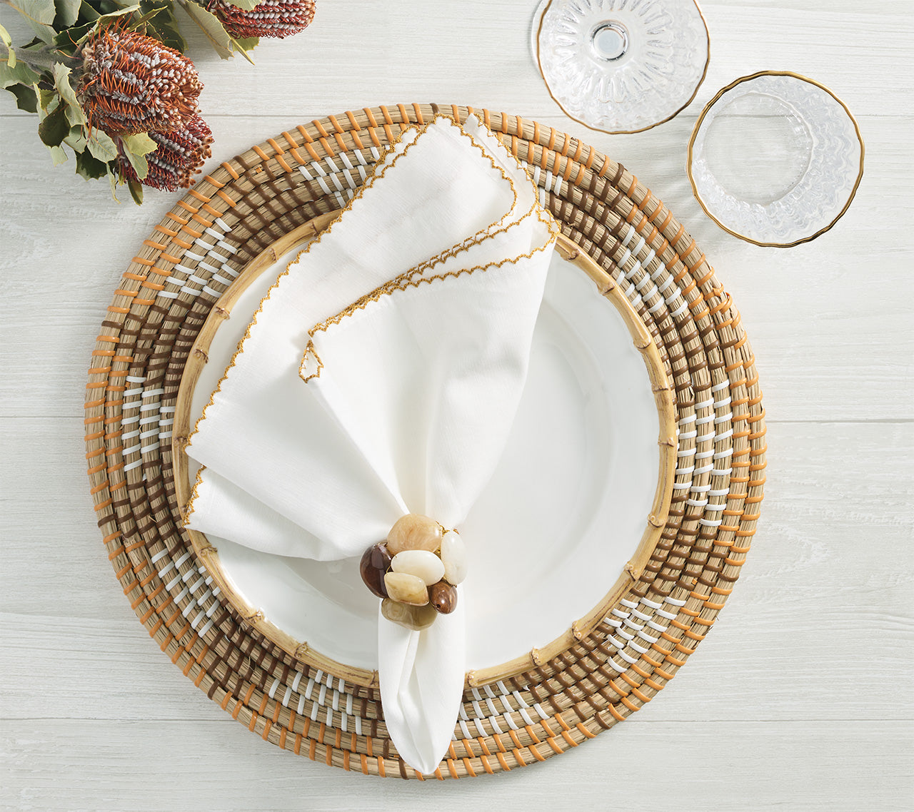 Casbah Napkin in White & Natural by Kim Seybert