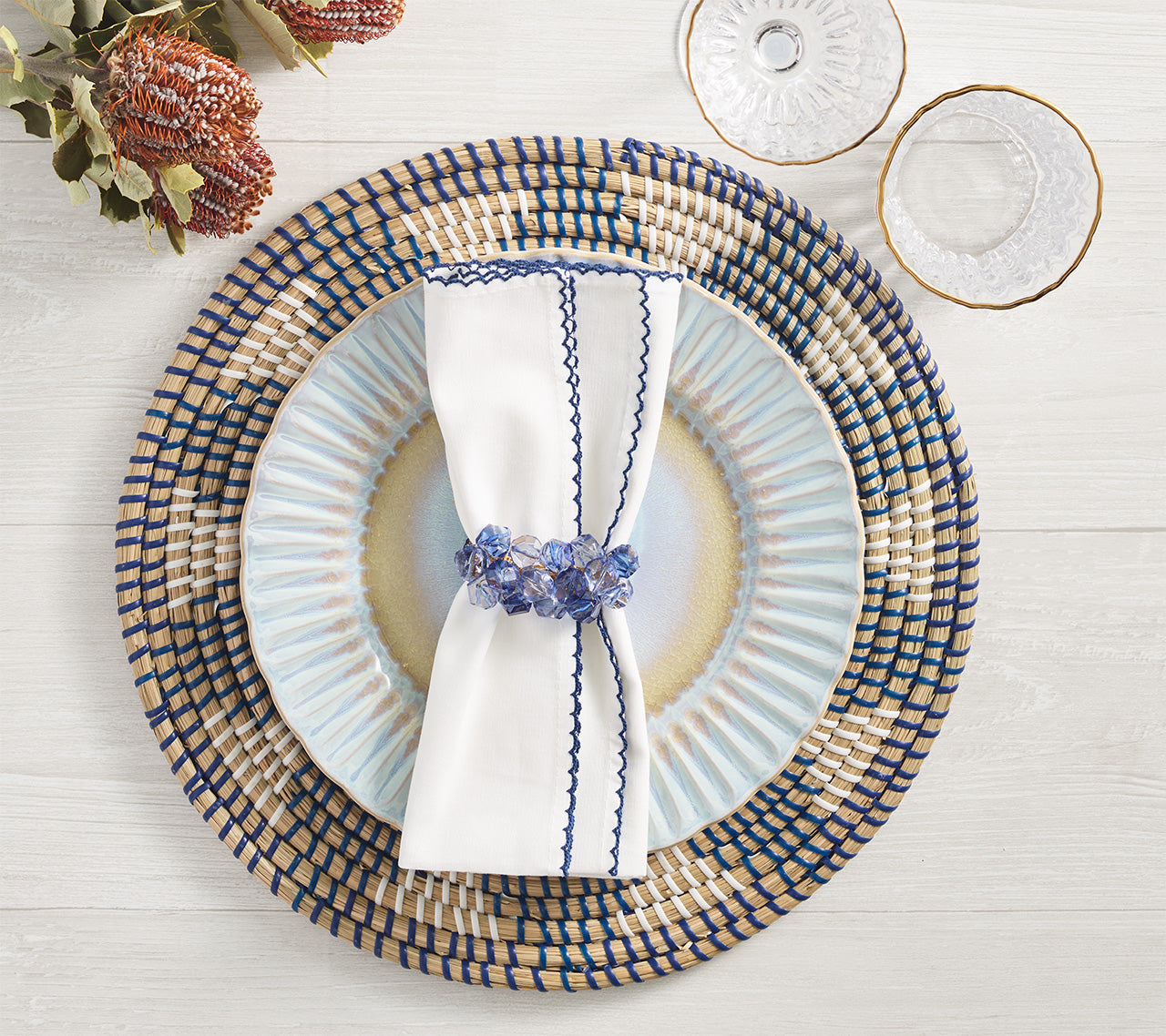 Casbah Napkin in White & Blue by Kim Seybert