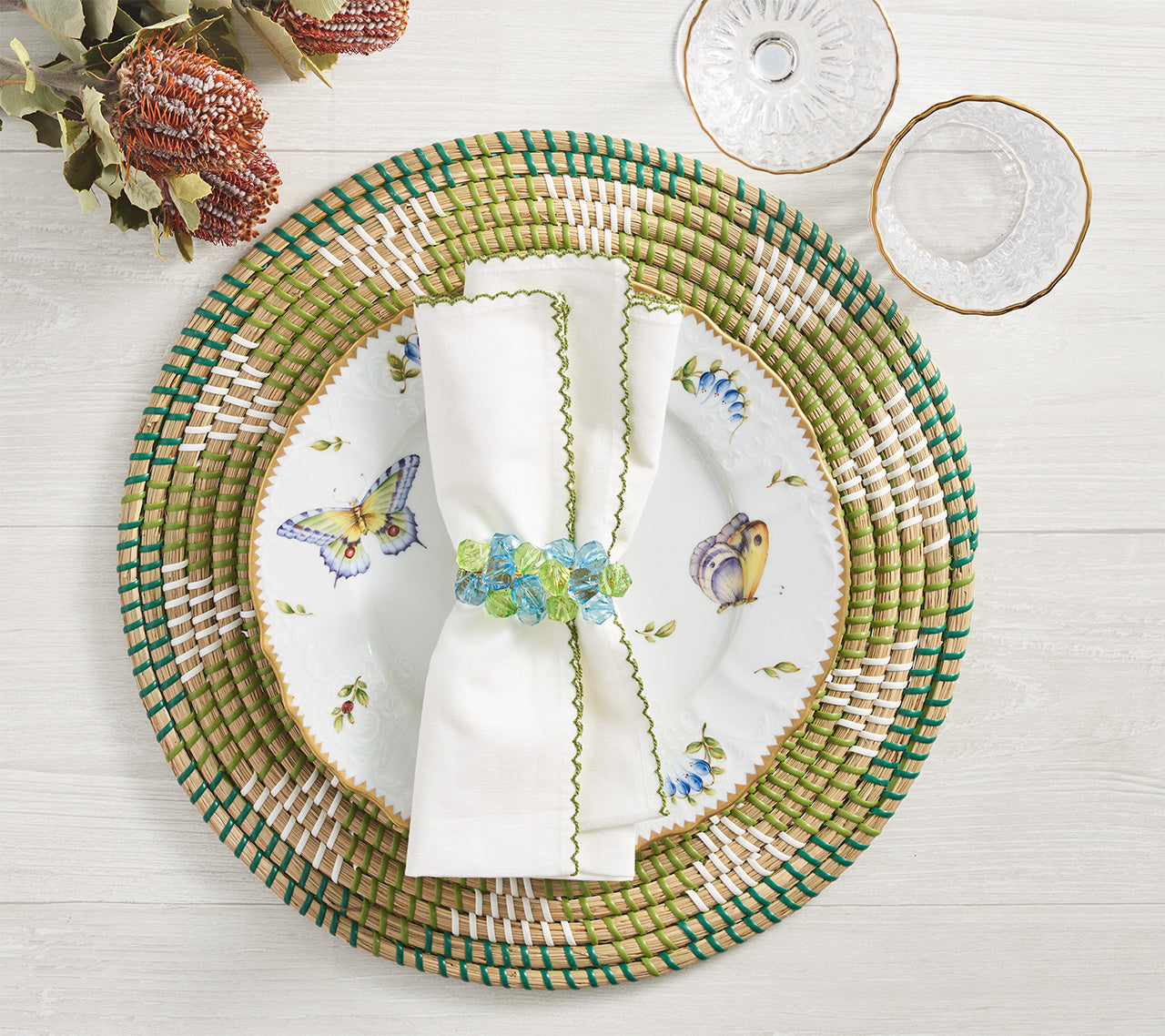Casbah Napkin in White & Green by Kim Seybert
