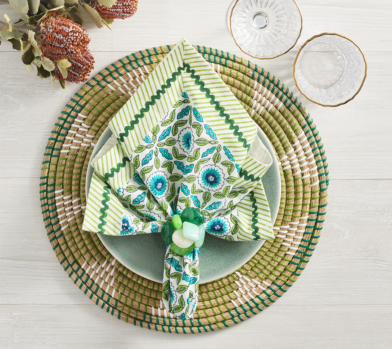 Majorelle Napkin in White, Blue & Green by Kim Seybert
