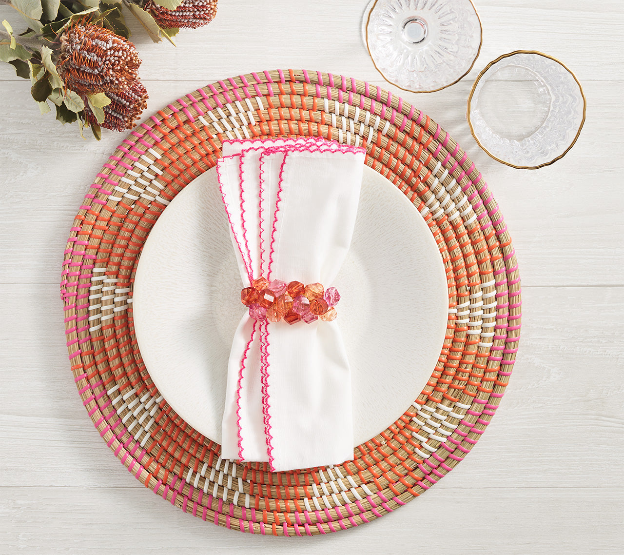 Casbah Napkin in White & Pink by Kim Seybert