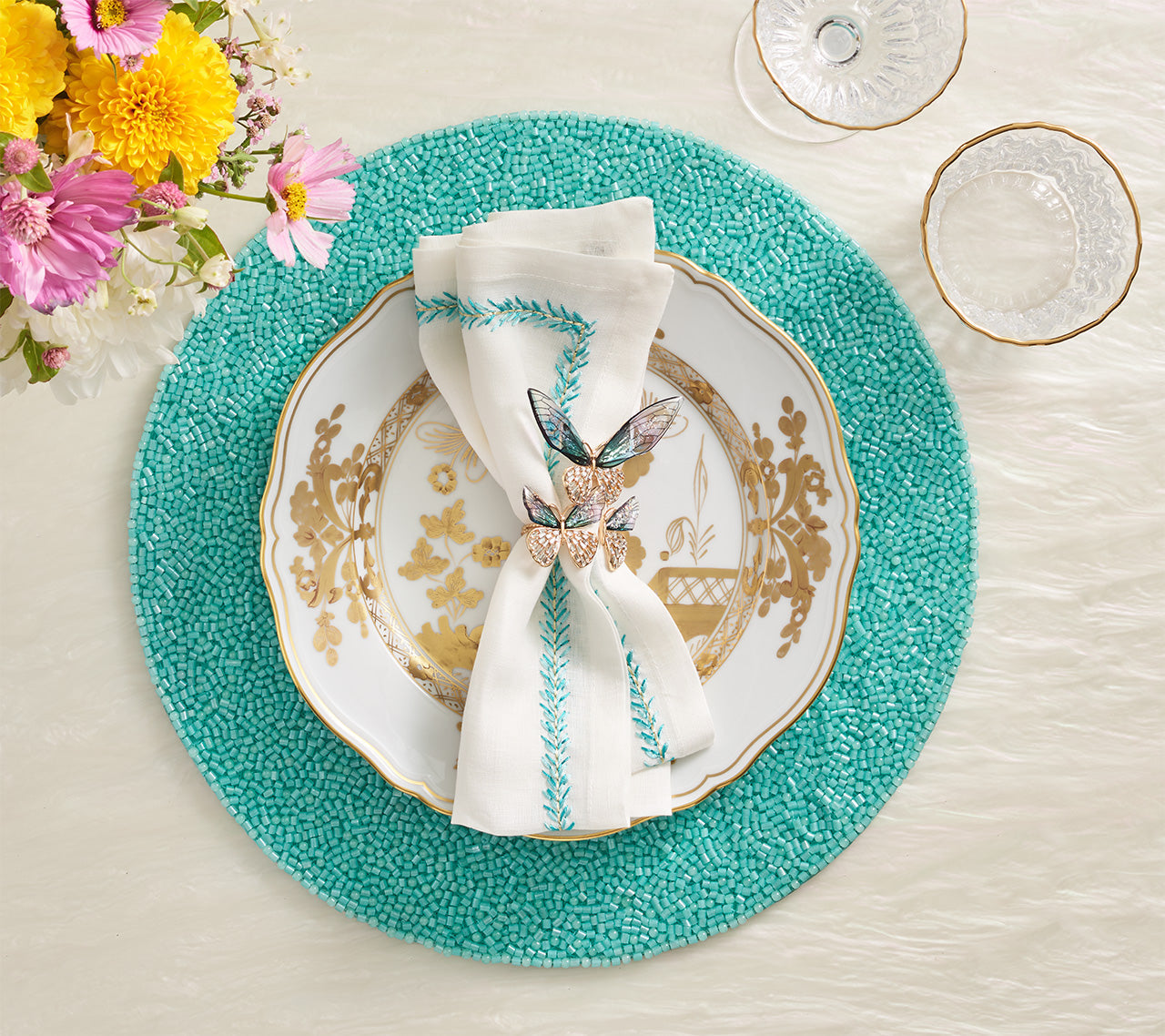 Perennial Placemat in Turquoise by Kim Seybert