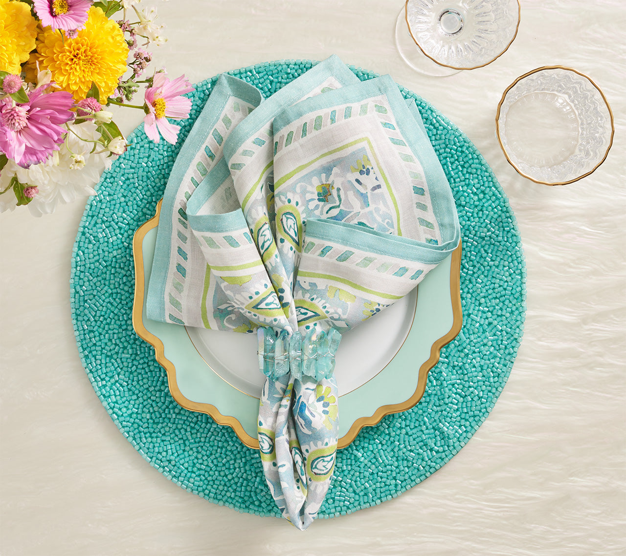 Mira Napkin in Seafoam & Green by Kim Seybert