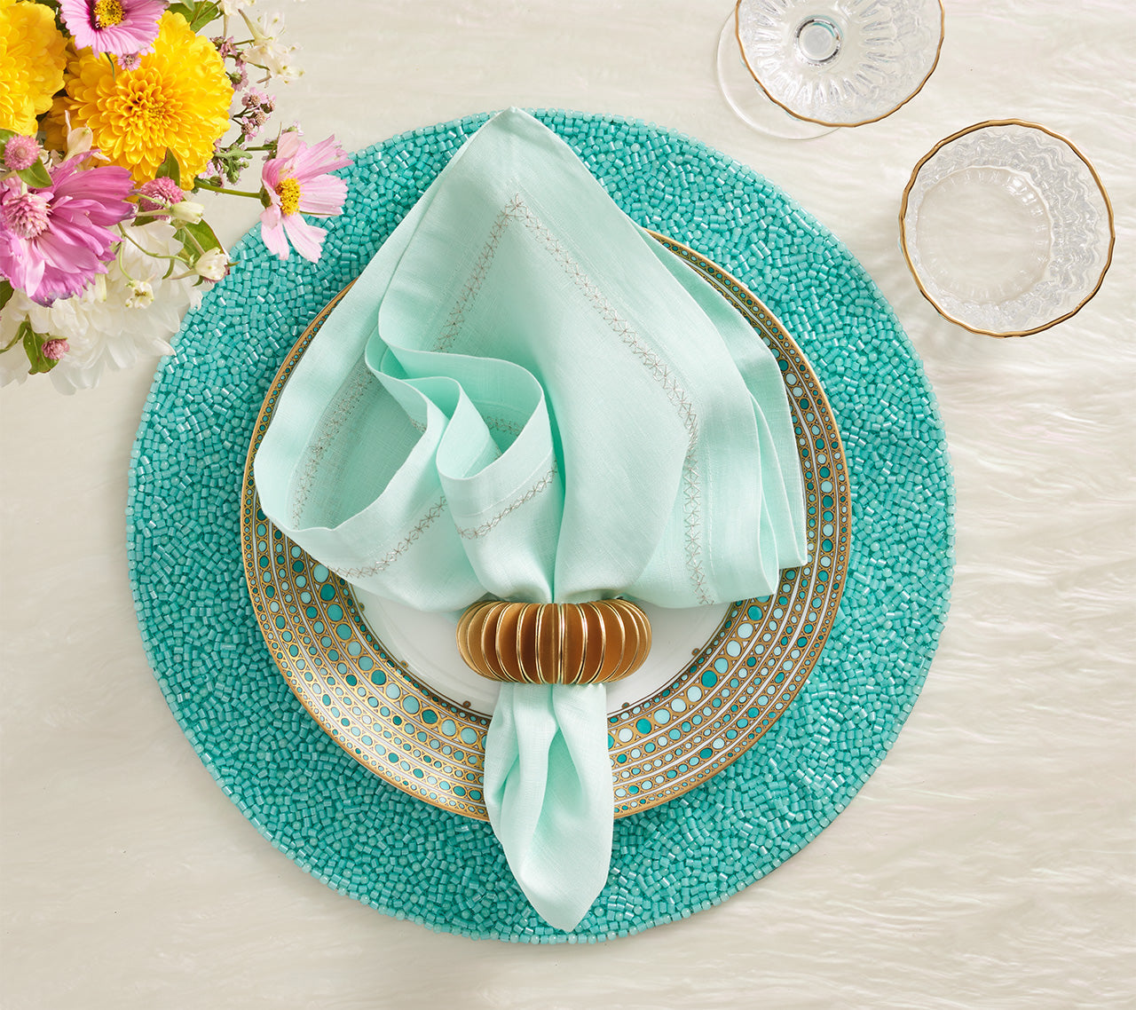Perennial Placemat in Turquoise by Kim Seybert