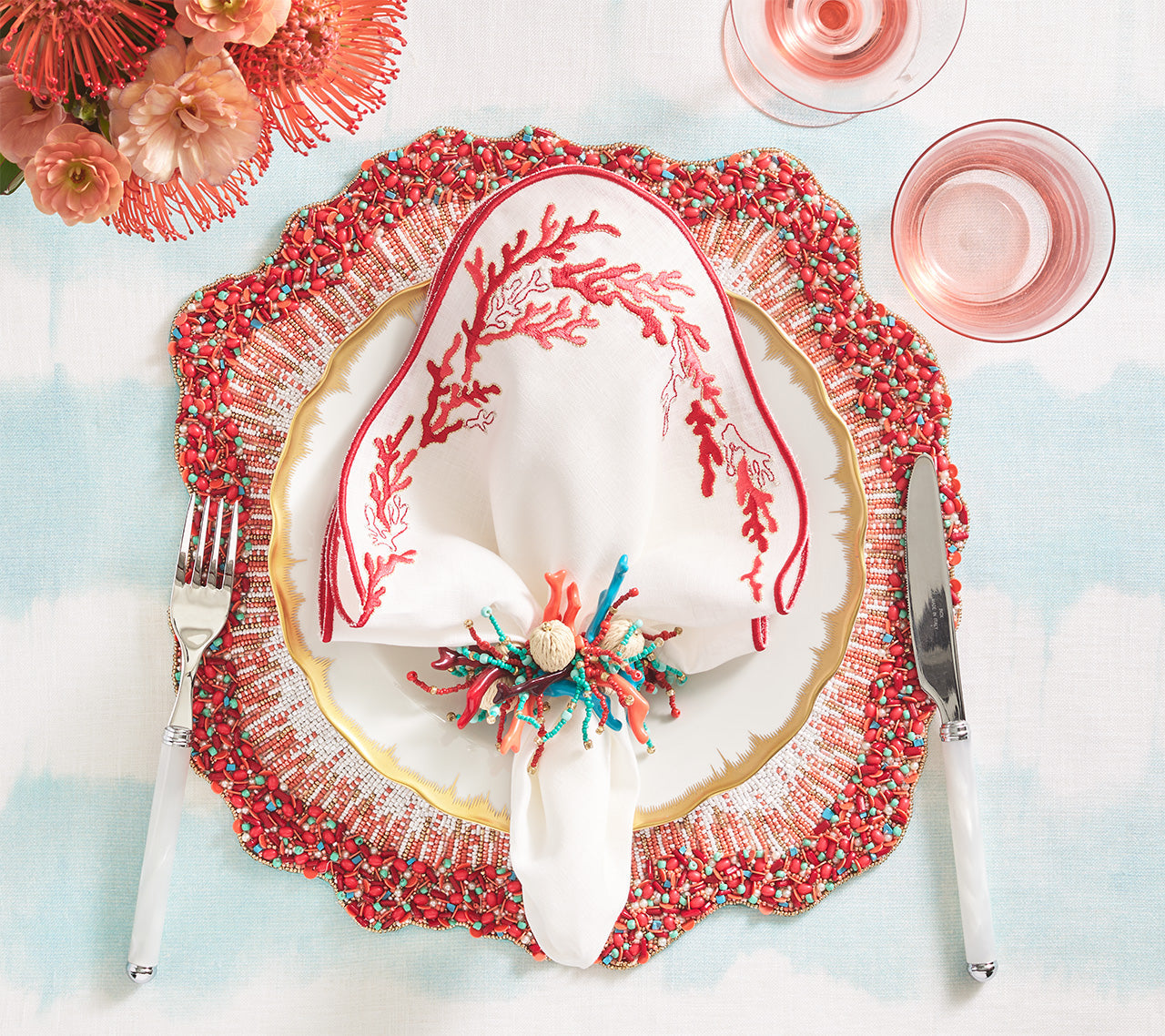 Reef Chic Placemat in White, Coral & Turquoise by Kim Seybert