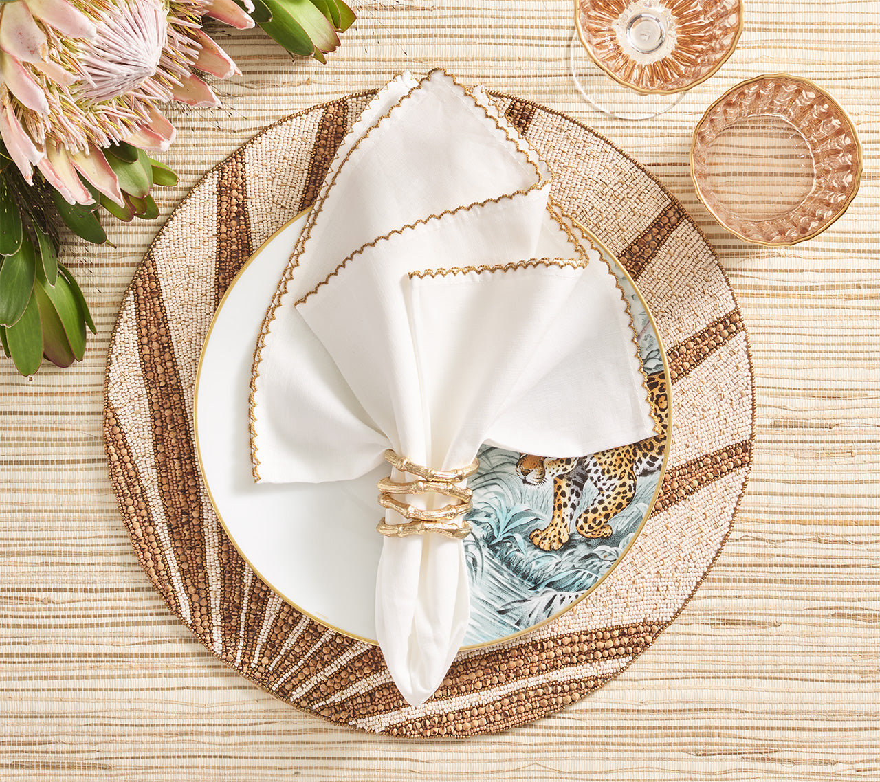 Casbah Napkin in White & Natural by Kim Seybert