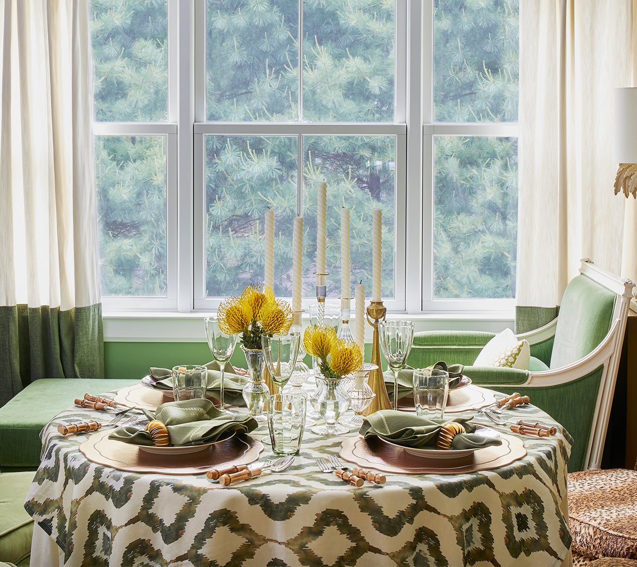 Watercolor Ikat Tablecloth in Olive by Kim Seybert