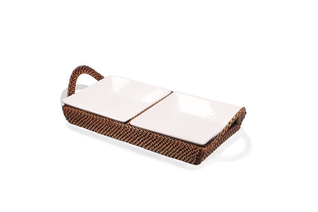 Crudite Section Server Tray with 2 Porcelain Dish by Calaisio