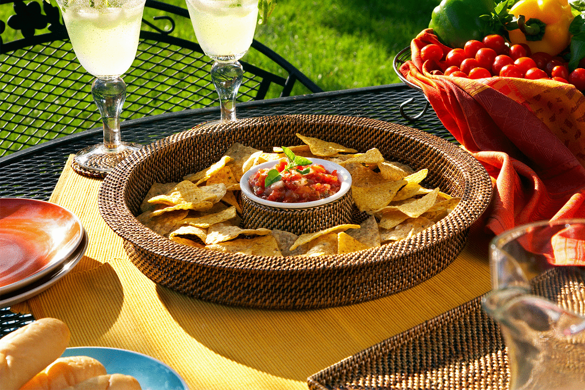 Chip And Dip with Round Stoneware 8 oz Dish, 13.75” Diameter by Calaisio