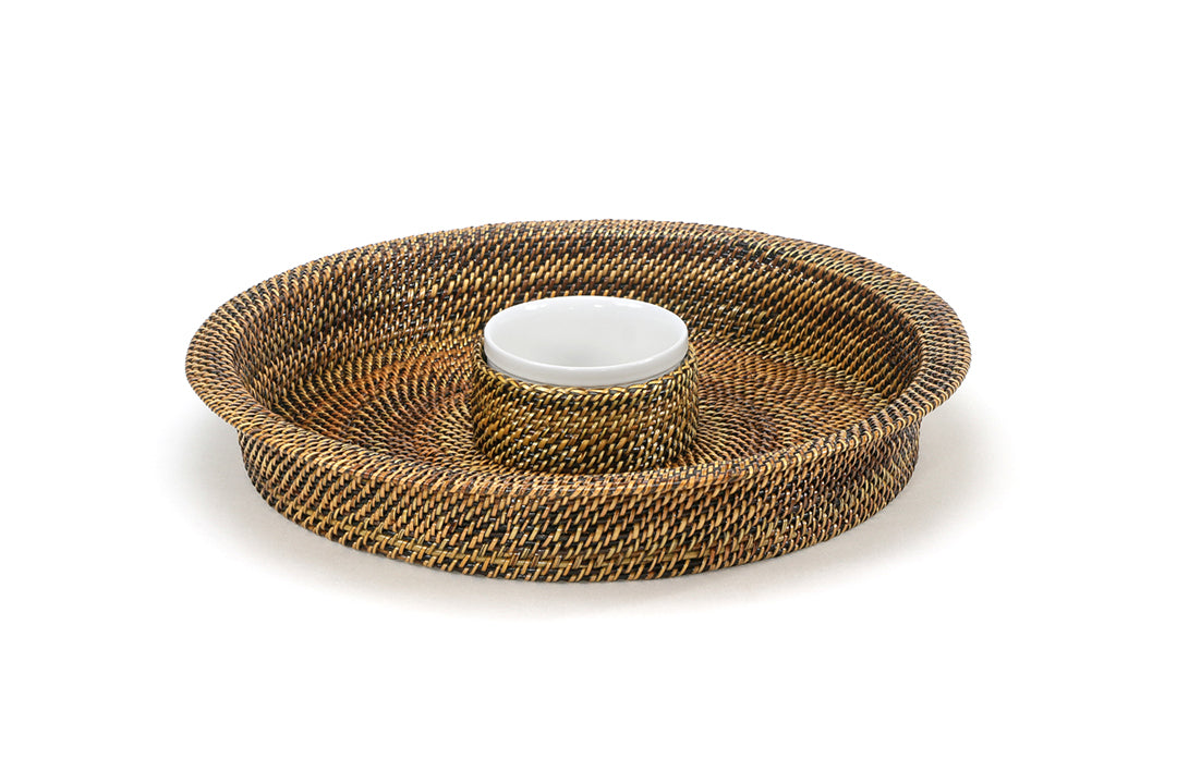 Chip And Dip with Round Stoneware 8 oz Dish, 13.75” Diameter by Calaisio