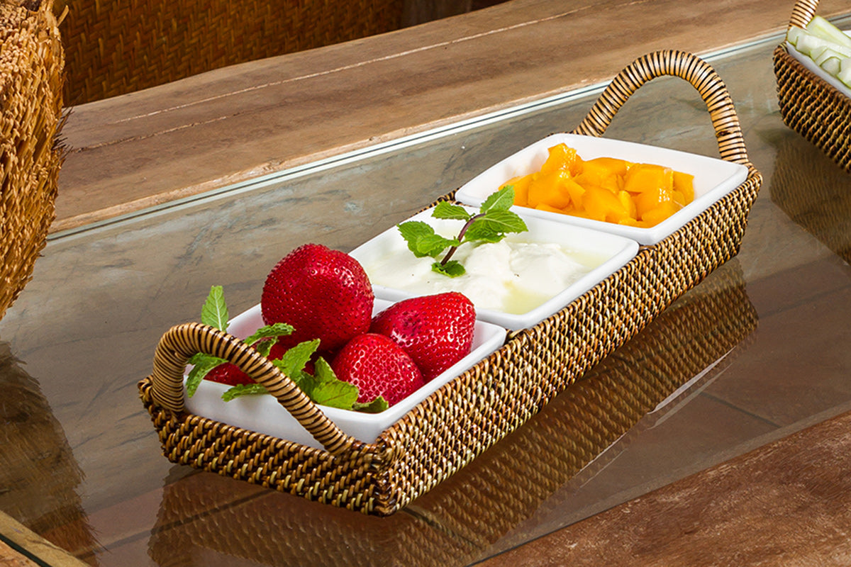 Sectional Crudite Server with 3 Porcelain Dishes by Calaisio