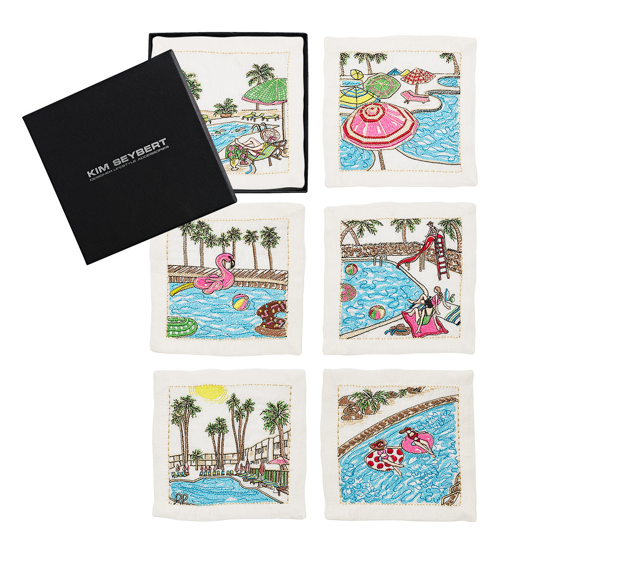 Pool Day Cocktail Napkins in White & Multi by Kim Seybert