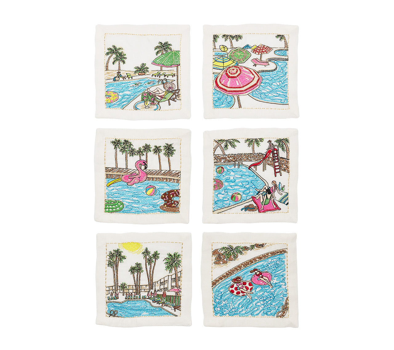 Pool Day Cocktail Napkins in White & Multi by Kim Seybert