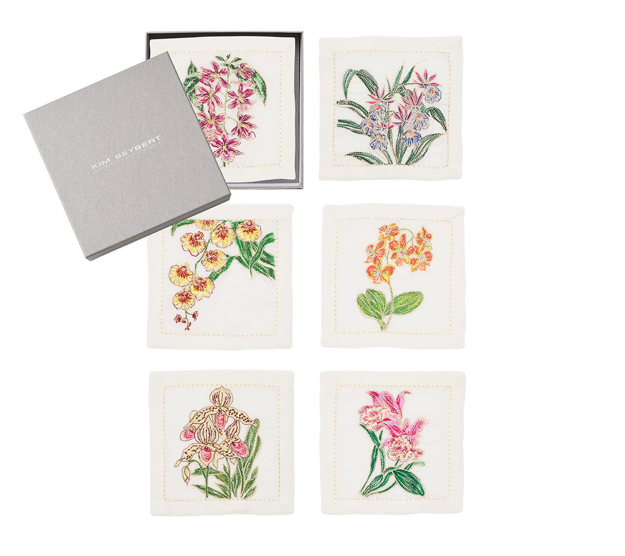 Orchid Cocktail Napkins in White & Multi by Kim Seybert