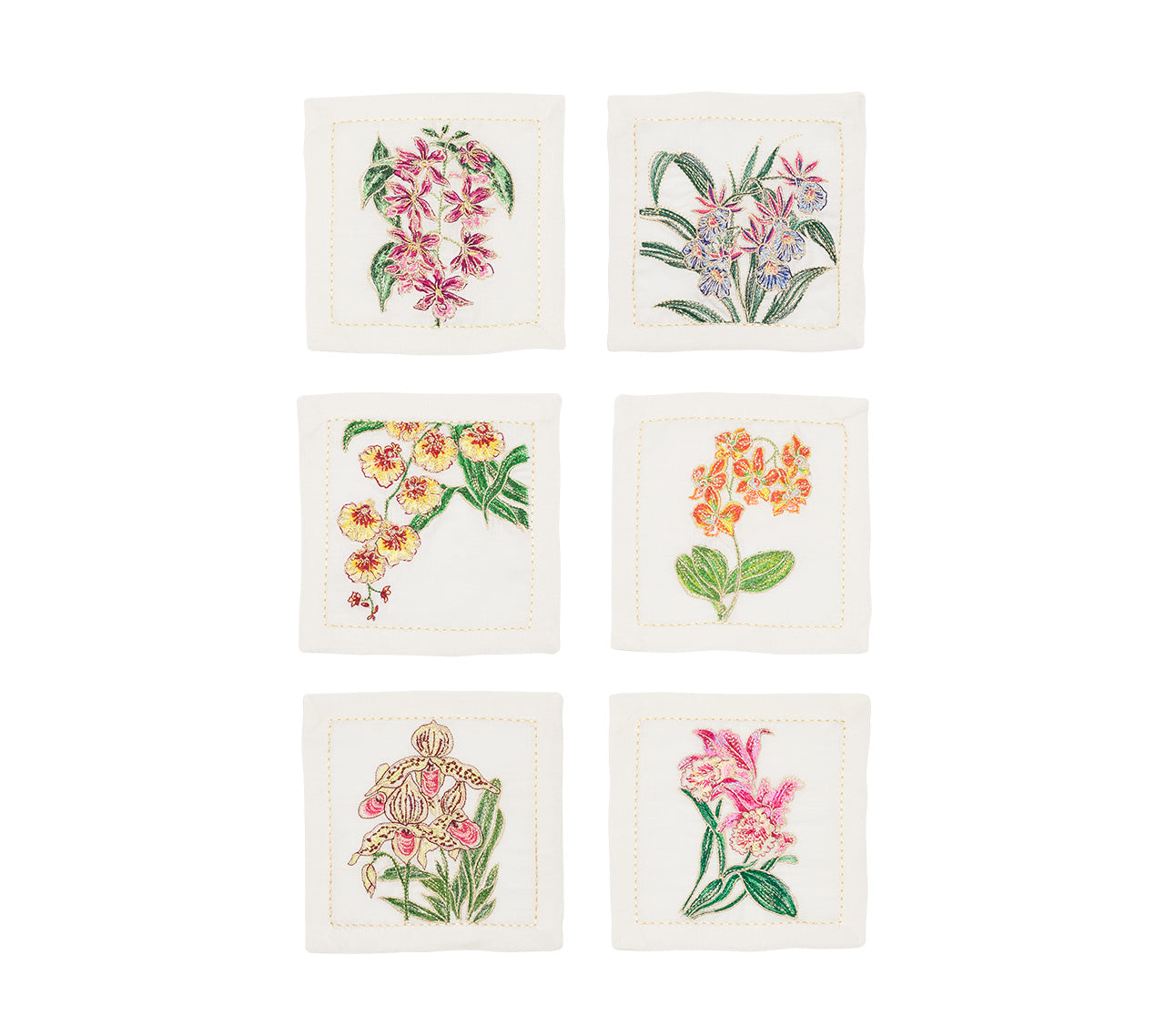 Orchid Cocktail Napkins in White & Multi by Kim Seybert