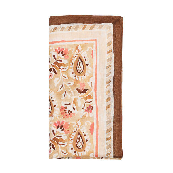 Mira Napkin in Brown & Coral