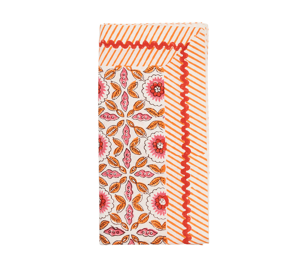 Majorelle Napkin in White, Pink & Orange by Kim Seybert