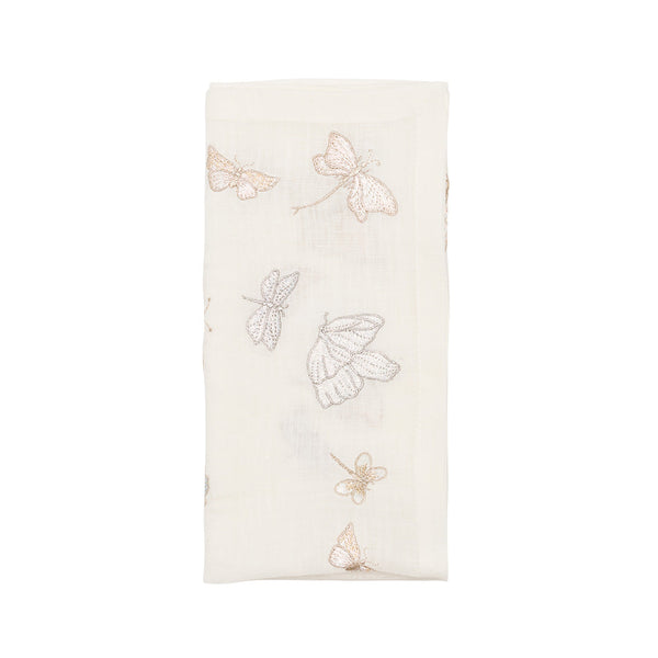 Monarch Garden Napkin in White & Iridescent