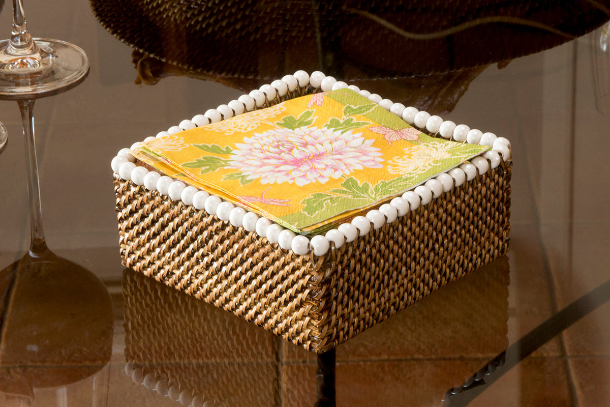 Cocktail Napkin Holder With White Wood Beads by Calaisio
