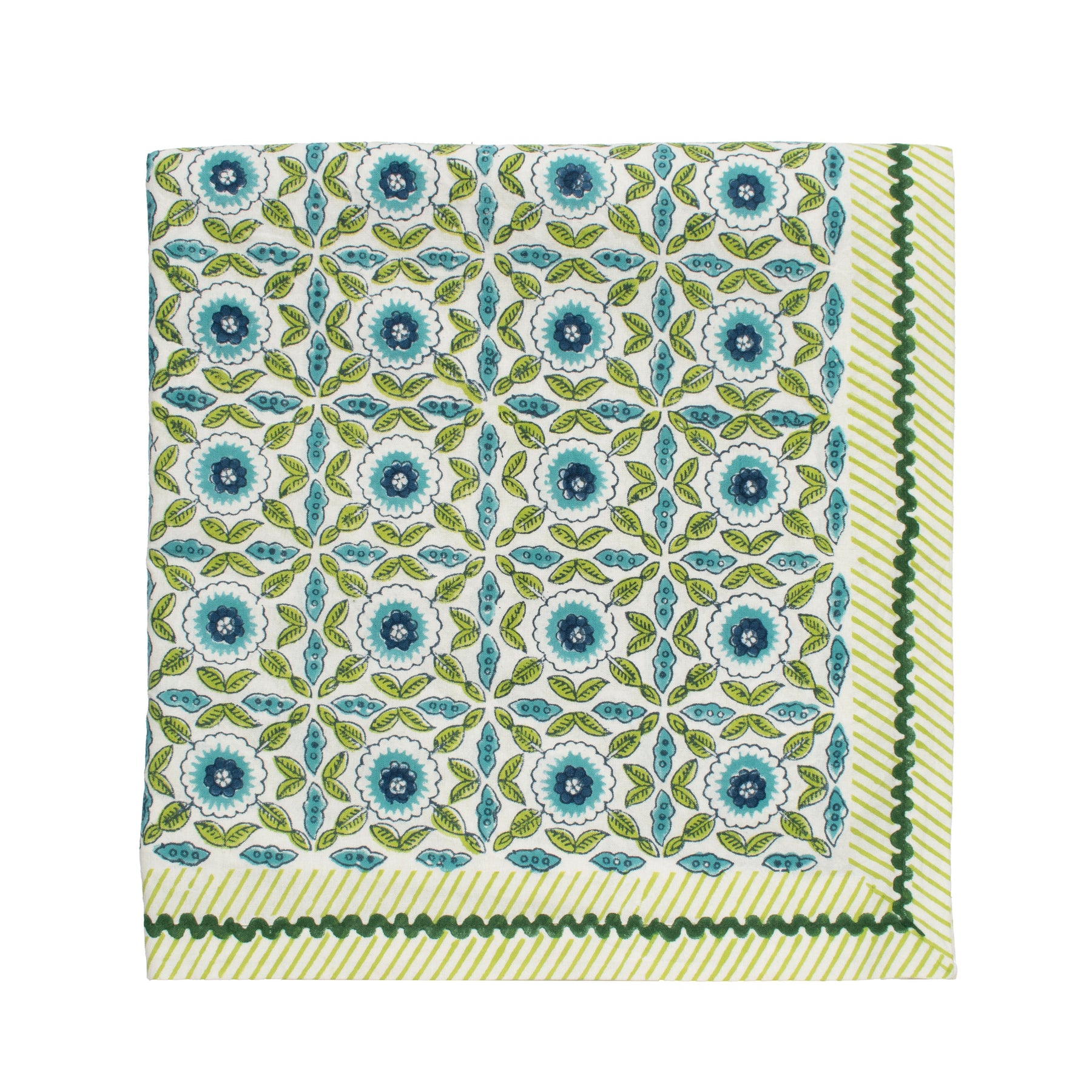 Majorelle Tablecloth in White, Blue & Green by Kim Seybert