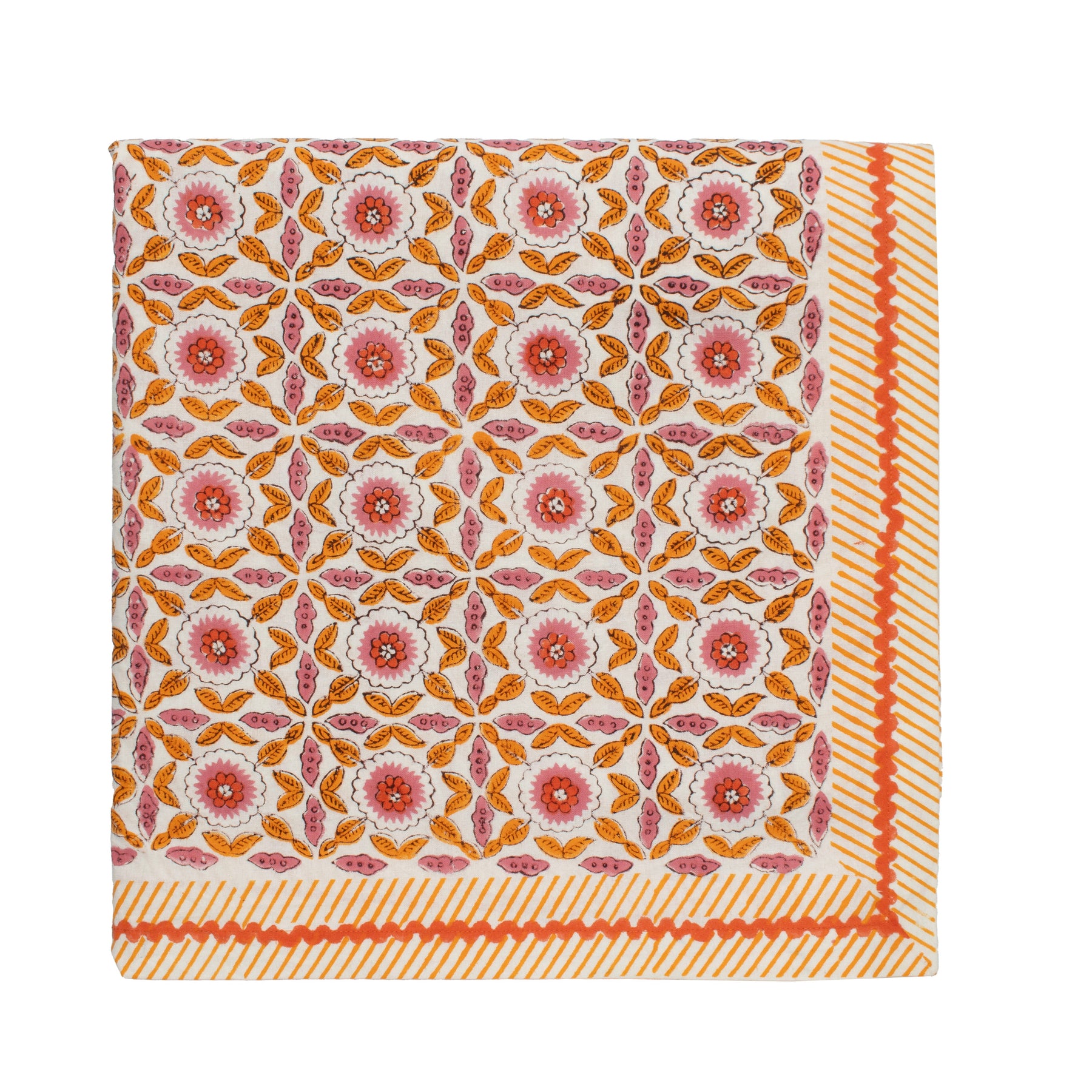 Majorelle Tablecloth in White, Pink & Orange by Kim Seybert