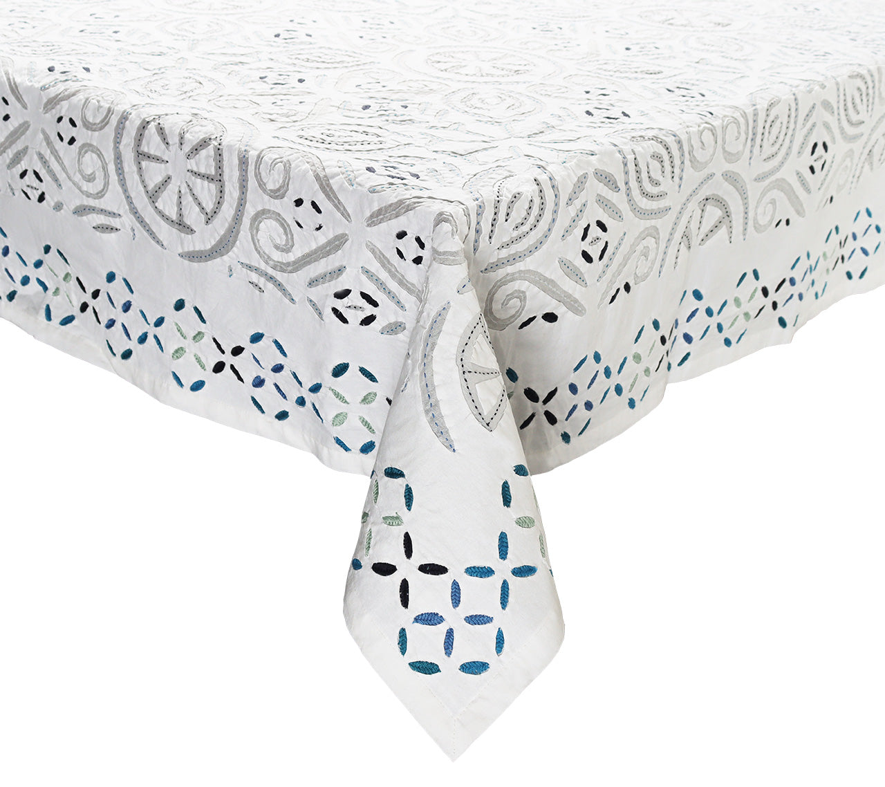 Malta Tablecloth in White & Blue by Kim Seybert