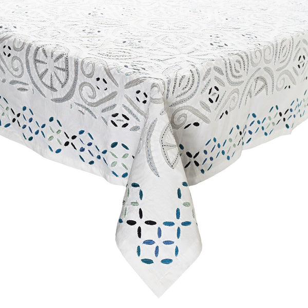 Malta Tablecloth in White & Blue
