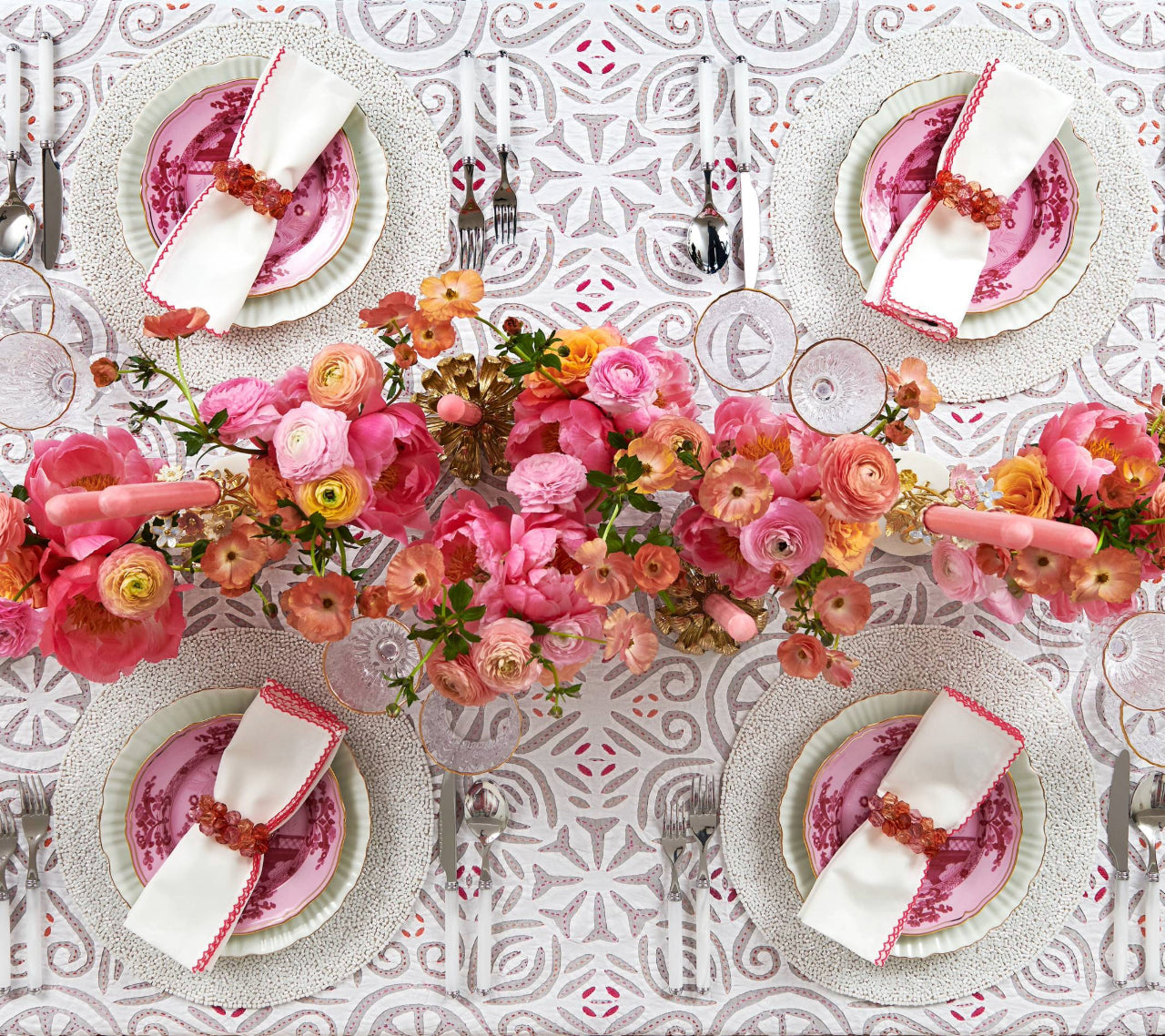 Casbah Napkin in White & Pink by Kim Seybert
