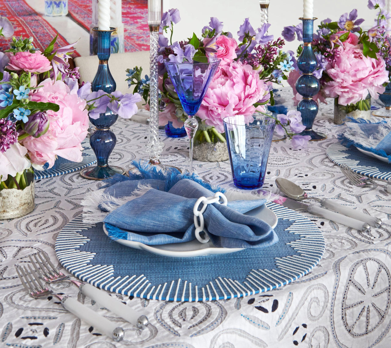 Dream Weaver Placemat in Blue & White by Kim Seybert