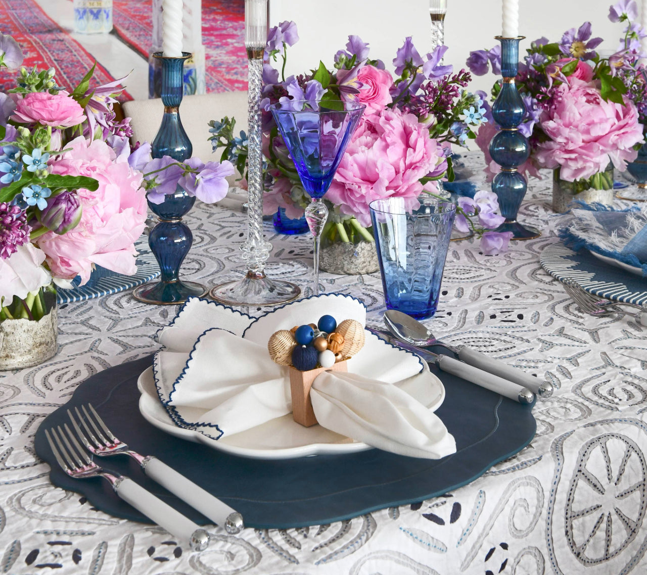 Casbah Napkin in White & Blue by Kim Seybert