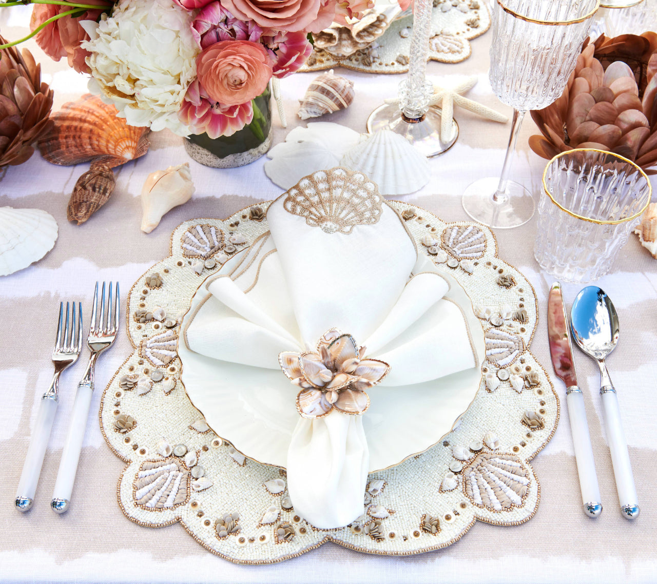 Beachcomber Placemat in Natural, Ivory & Gold by Kim Seybert